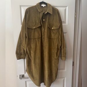 Olive Green Corduroy Shirt Dress
